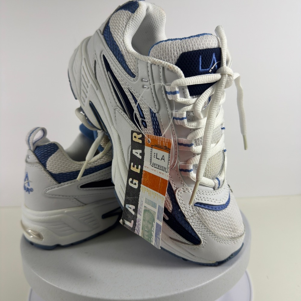 LA Gear Anywhere Womens‎ Chunky Sneakers White Navy Blue Mesh Retro Siz 7